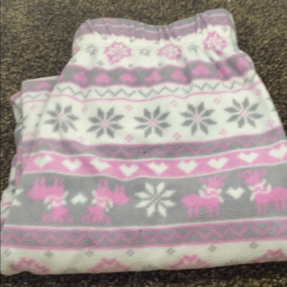 pink and grey reindeer joggers